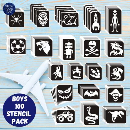 boys themed glitter tattoo stencil pack of 100 designs