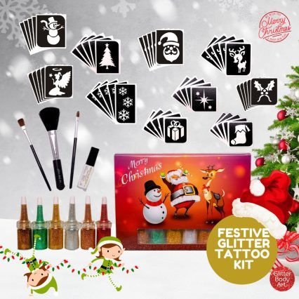 Christmas glitter tattoo kits with festive stencil designs- Christmas gifts for kids