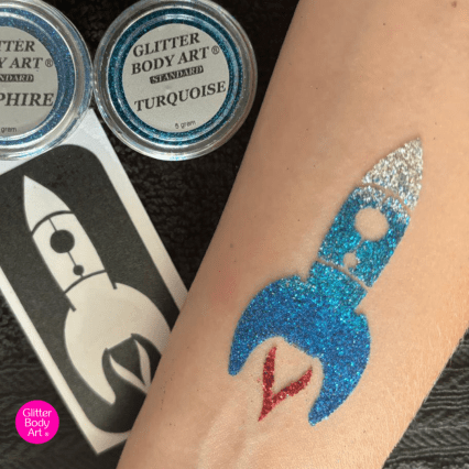 space rocket glitter tattoo