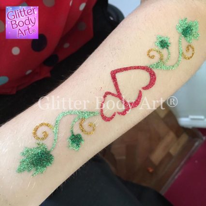 hearts glitter tattoo, heart temporary tattoo for kids