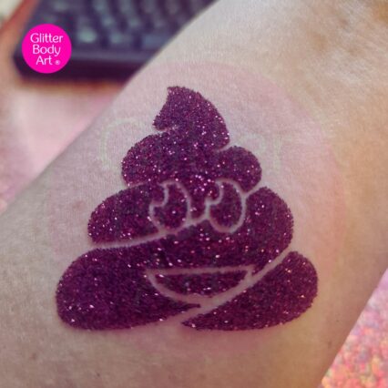 Poop emoji glitter tattoo stencil, fun temporary tattoos