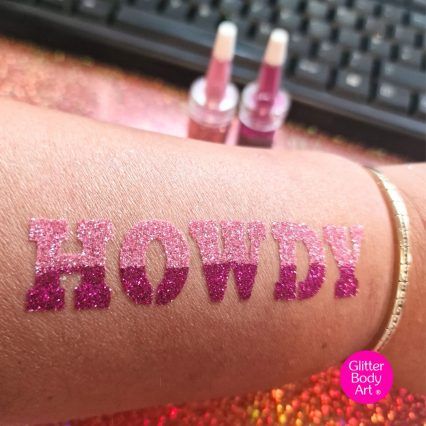 Howdy glitter tattoo stencil for cowboy themed parties and line dancing events