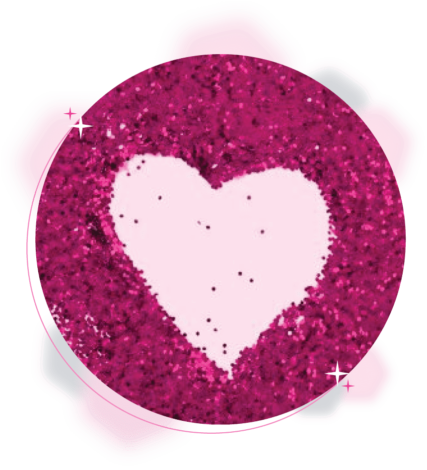 Pink heart made from glitter body art