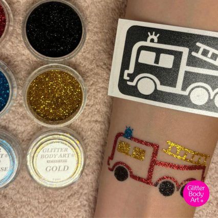 fire engine glitter tattoo stencil - emergency services fun day