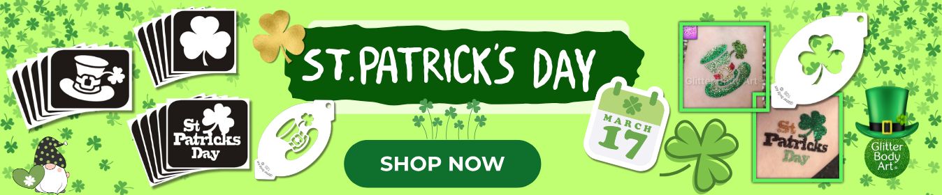 ST PATRICKS DAY GLITTER TATTOO STENCILS BANNER