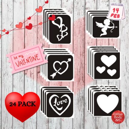 Valentine Glitter Tattoo stencil pack