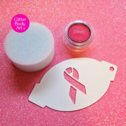 Race for life facepainting kit with reusable stencil, grimas pink facepaint and sponge