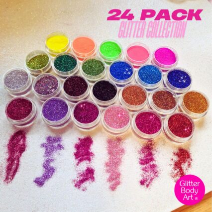 24 body glitter collection, rainbow glitter pack for glitter tattoos