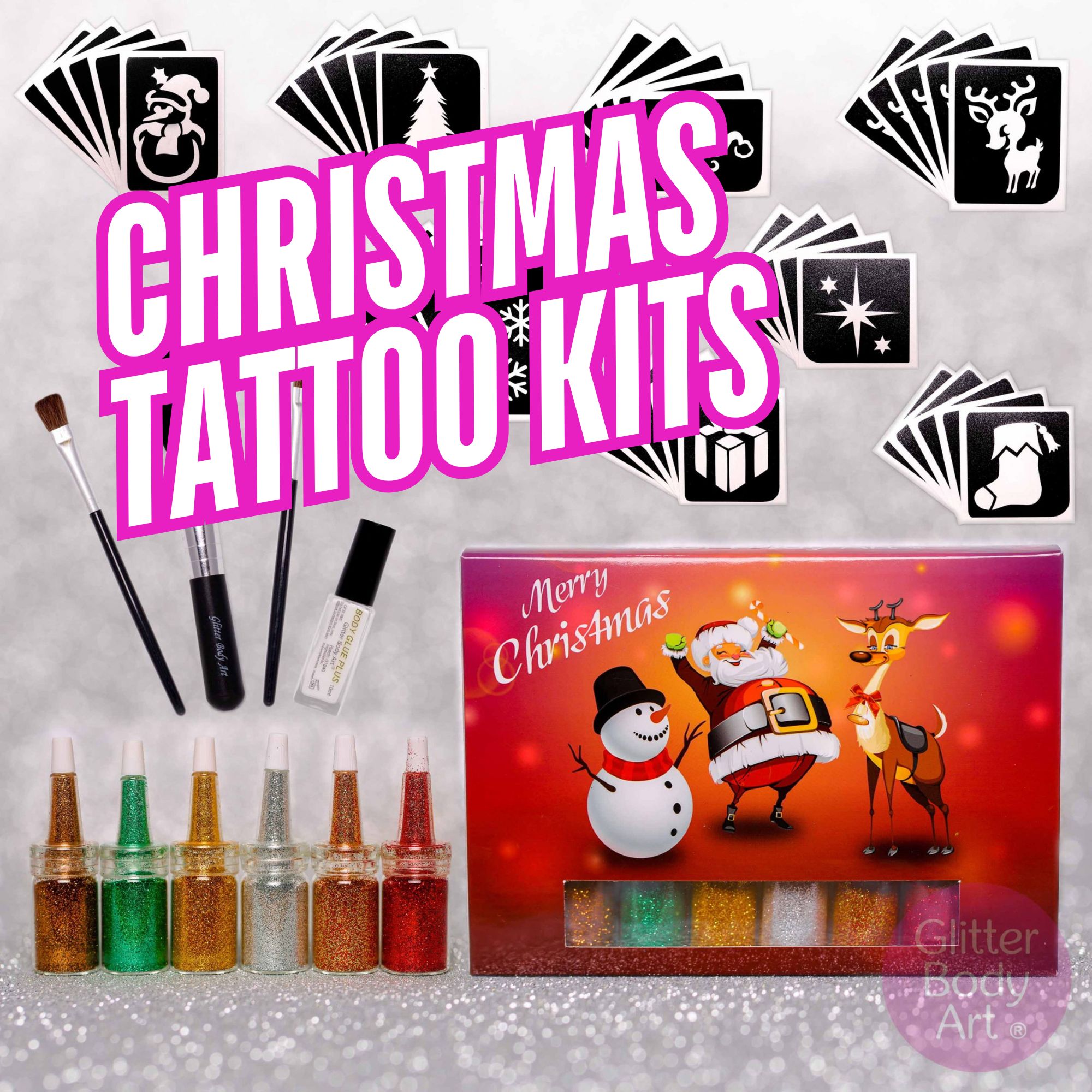 Christmas glitter tattoo gift sets and kits - glitter body art